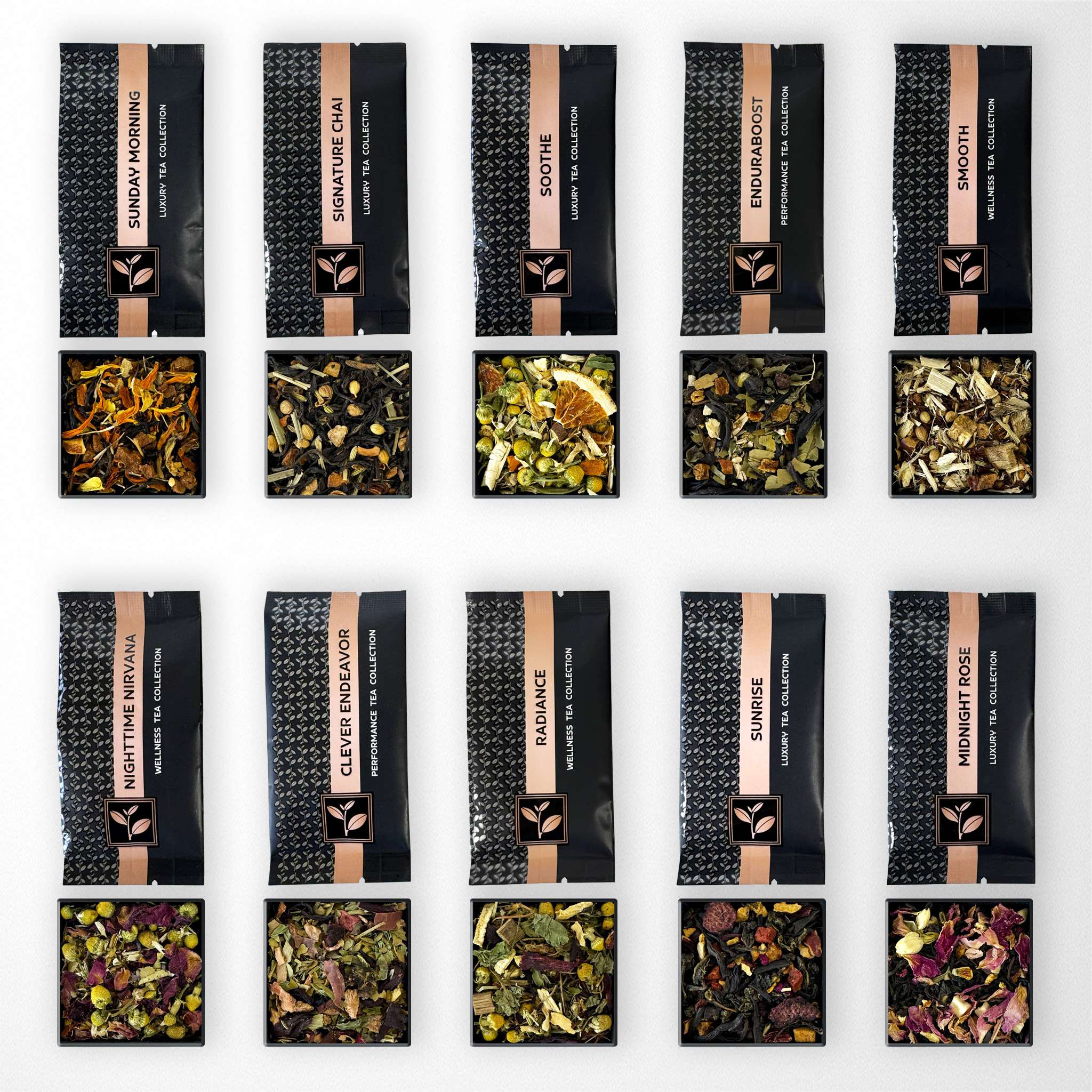 Luxury Wellness and Performance tea blends in the Pure Tea Experience gift box