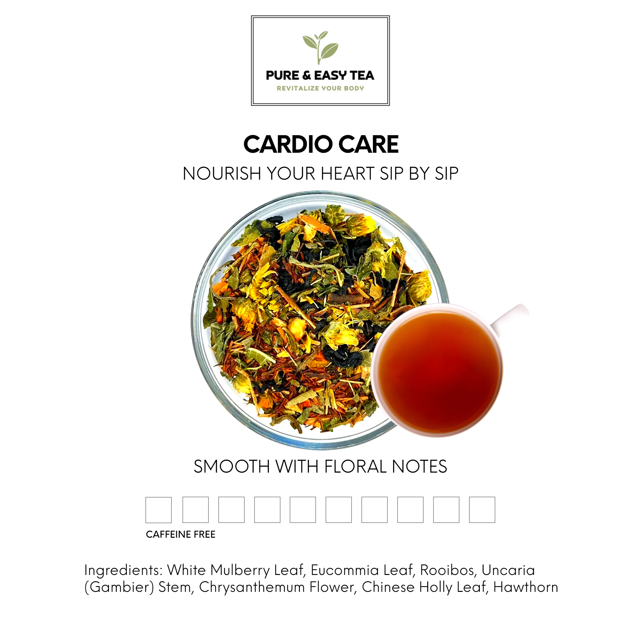 Cardio Care herbal tea blend — pure whole botanicals for cardiovascular wellness and heart disease. Perfect for women over 40.