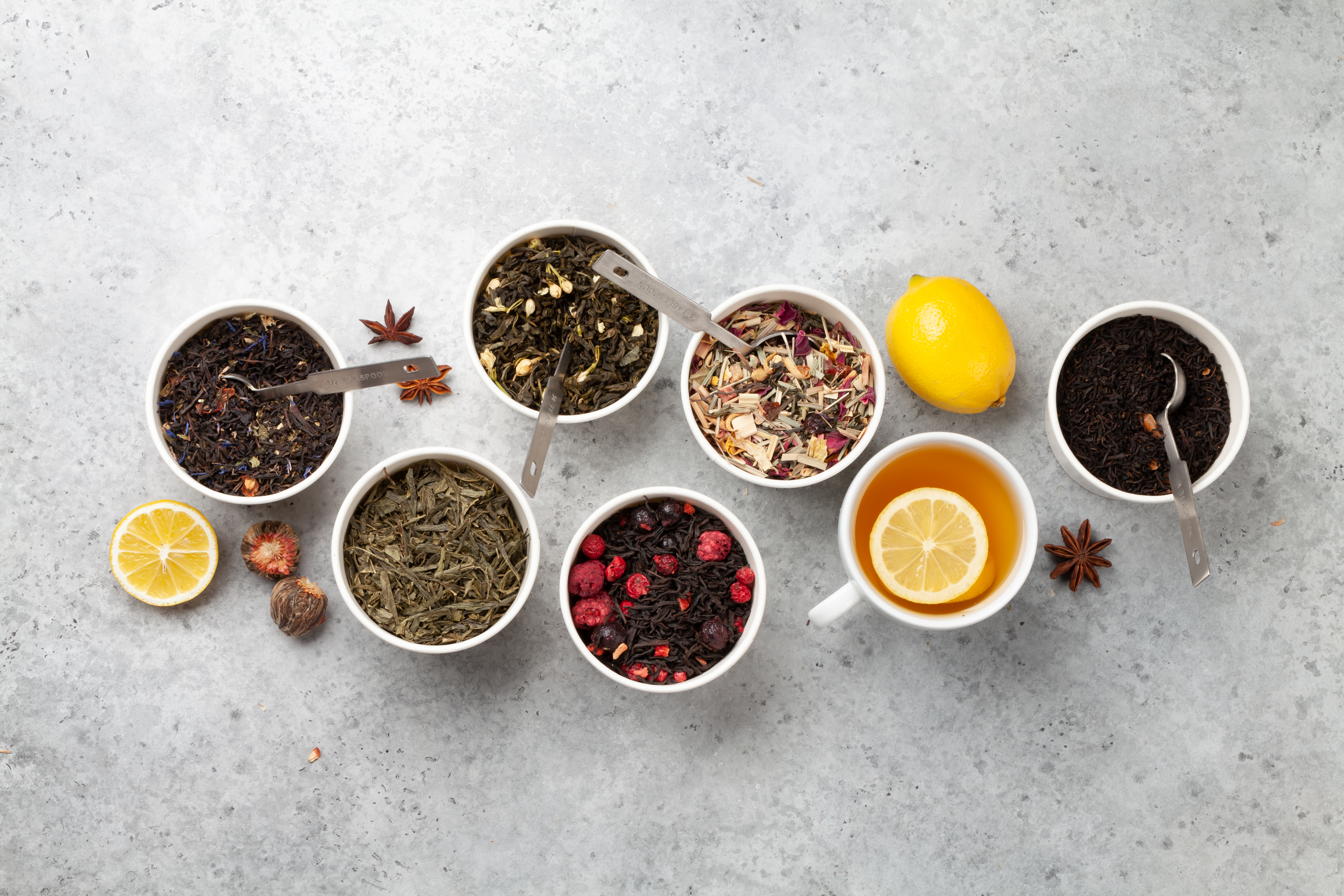 Various dried tea, an example of what is really in your tea versus low-grade dust
