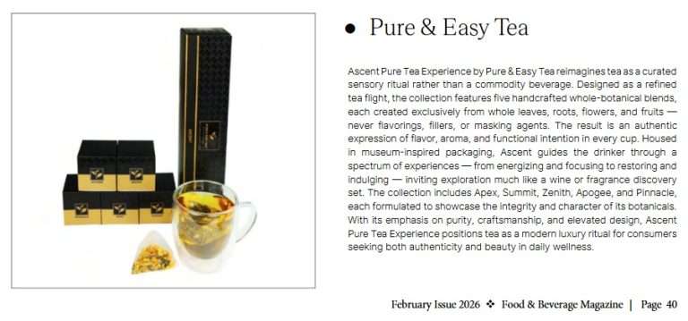 Pure & Easy Tea Food and Beverage Magazine editorial feature