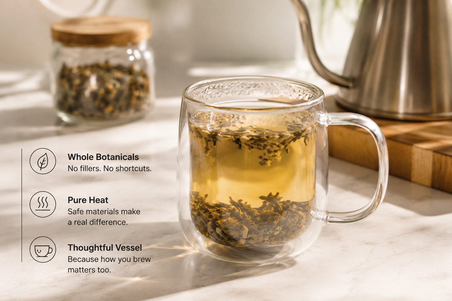 glass brewing mug. avoid microplastics in tea.