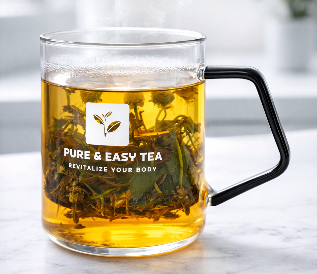 Borosilicate glass mug with whole tea botanicals visible