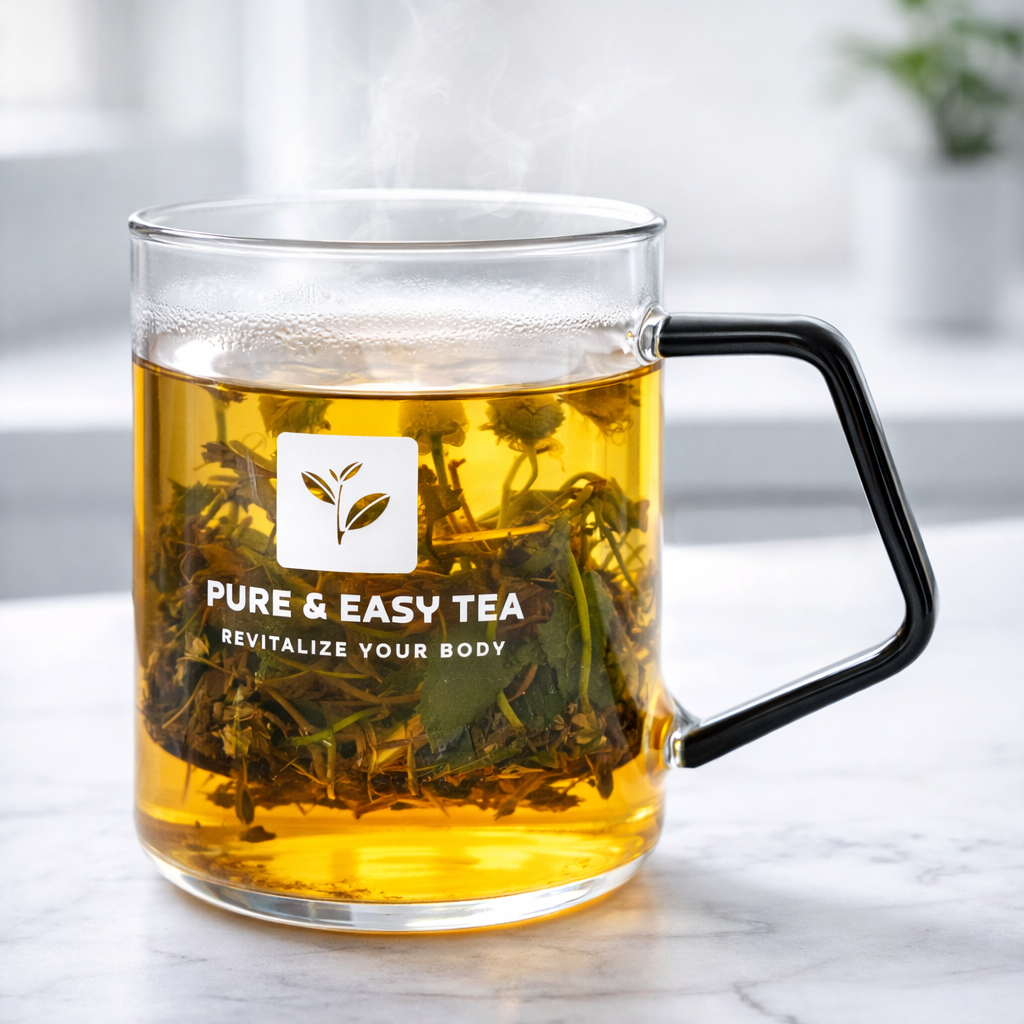 tea ritual in borosilicate glass mug with whole botanicals