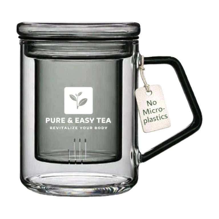 Empty all-glass Pure & Easy Tea infuser mug with lid, made of borosilicate glass